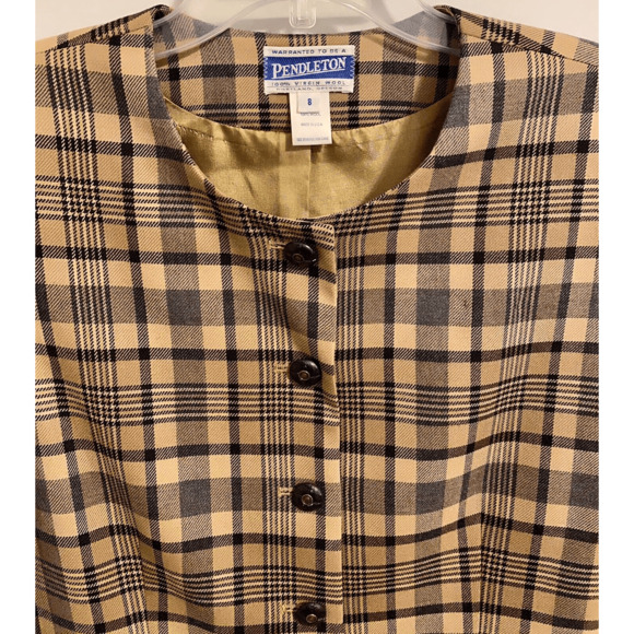 Vintage Pendleton 100% Wool Blazer Jacket Camel Plaid Sz 8 - Picture 4 of 10